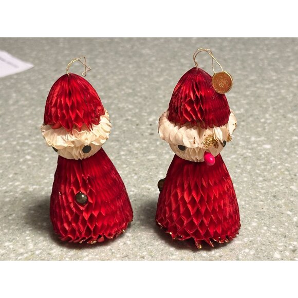 Vtg Honeycomb Santa Snowman 4 Ornaments Flame Proof Festive Holiday Decorations - Picture 11 of 13